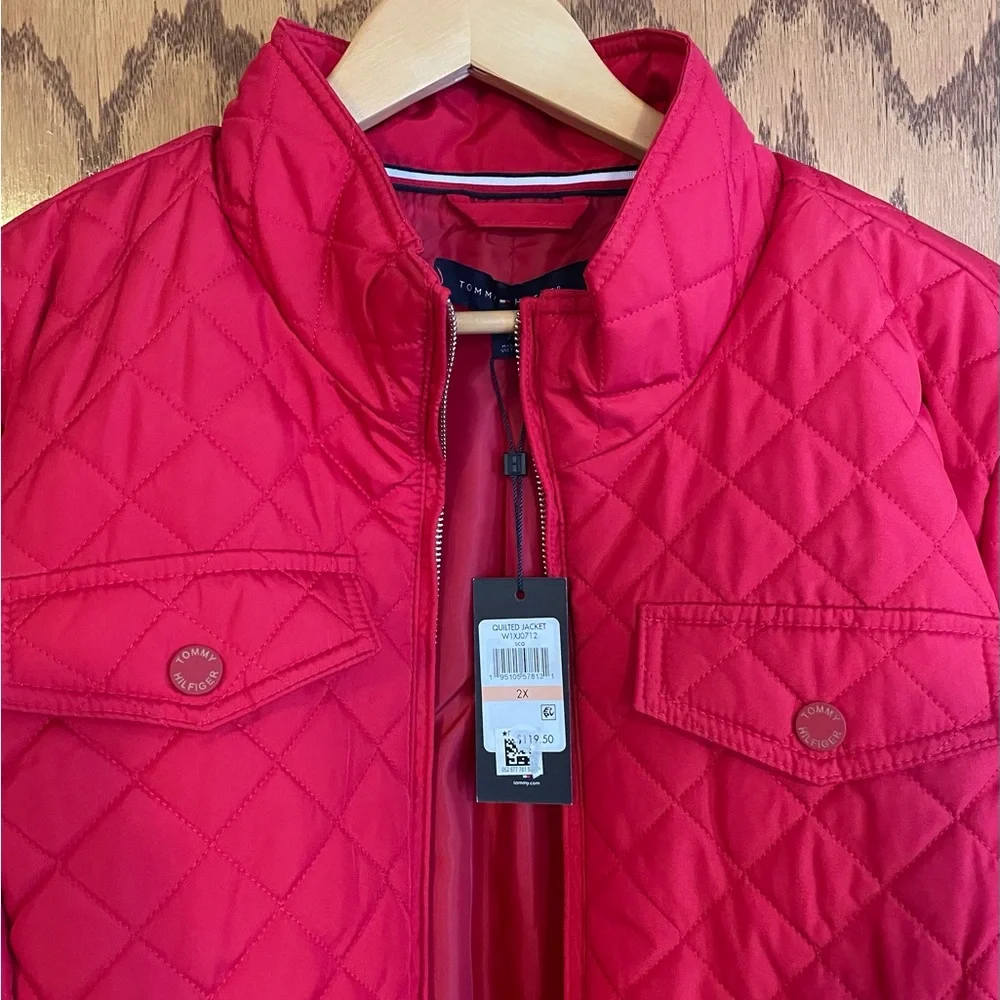 Tommy Hilfiger Woman’s Coat Jacket Red Diamond Quilt 2X - Picture 3 of 10